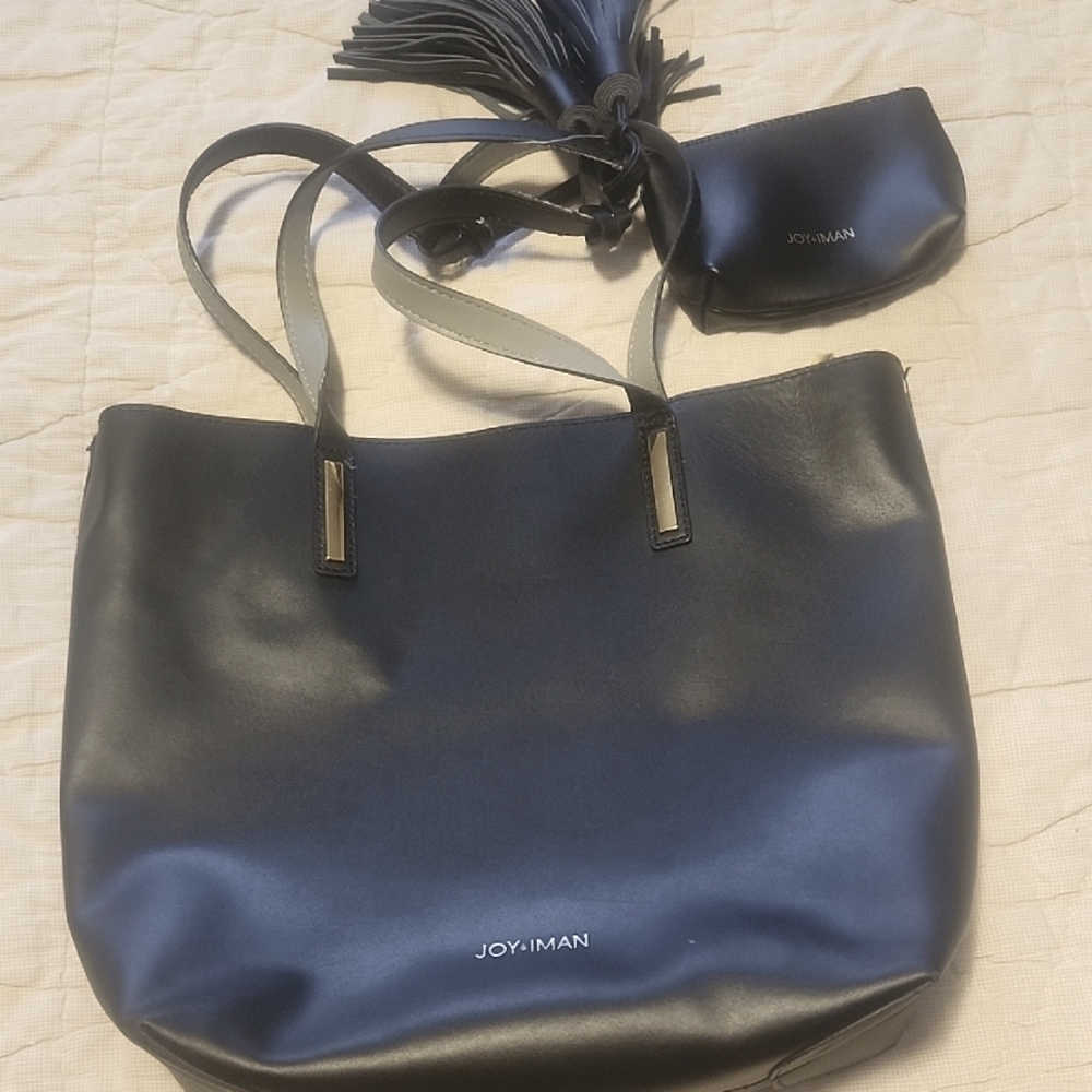 Joy & Iman Elegant Black Tote and Pouch Set NWOT